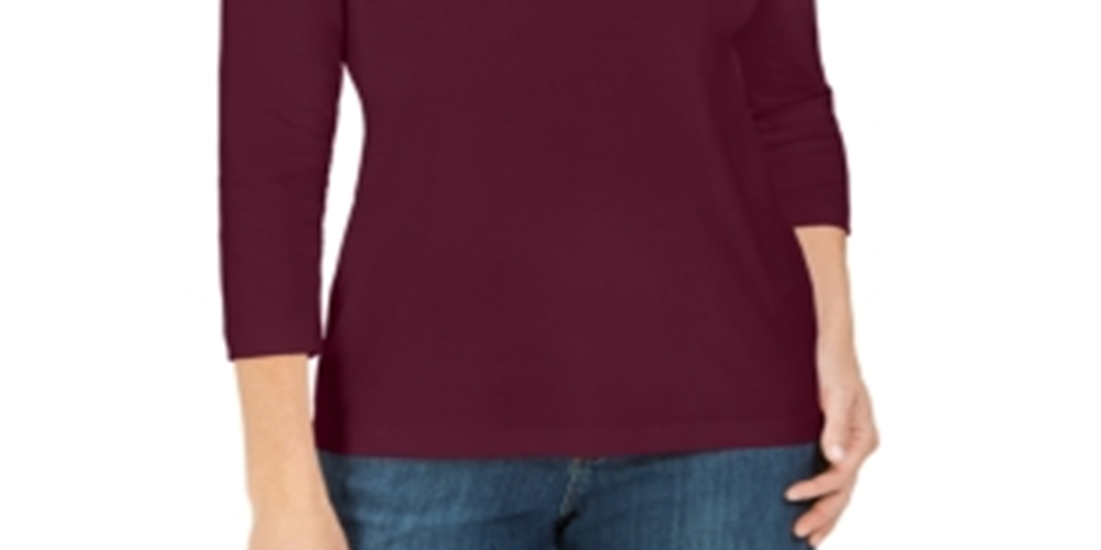 Karen Scott Blusa feminina de algodão com manga 3/4, vinho, tamanho extragrande