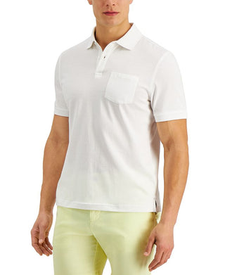Camisa polo masculina Club Room com bolso, cor sólida, tamanho médio, branca