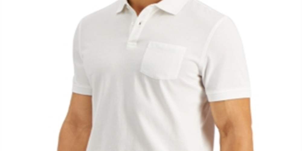Camisa polo masculina Club Room com bolso, cor sólida, tamanho médio, branca