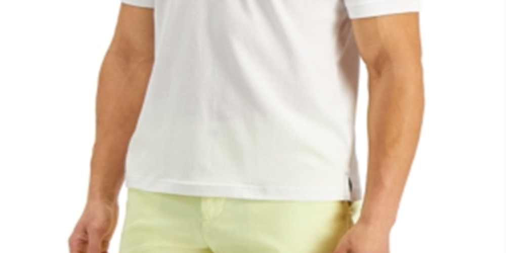 Camisa polo masculina Club Room com bolso, cor sólida, tamanho médio, branca