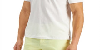 Camisa polo masculina Club Room com bolso, cor sólida, tamanho médio, branca