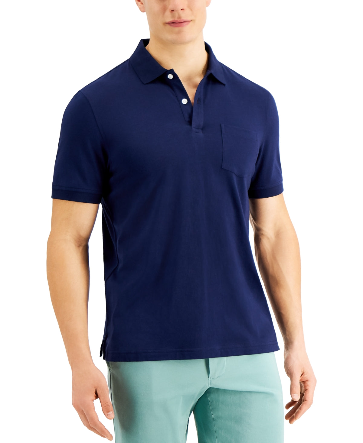 Polo Club Room Masculino de Malha Sólida com Bolso Azul