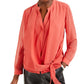 Blusa Alfani Feminina Coral Amarrada na Frente Manga Longa com Botões Vermelha Tamanho Médio