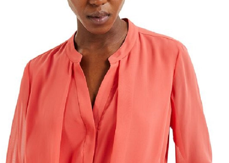 Blusa Alfani Feminina Coral Amarrada na Frente Manga Longa com Botões Vermelha Tamanho Médio