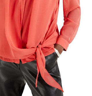 Blusa Alfani Feminina Coral Amarrada na Frente Manga Longa com Botões Vermelha Tamanho Médio