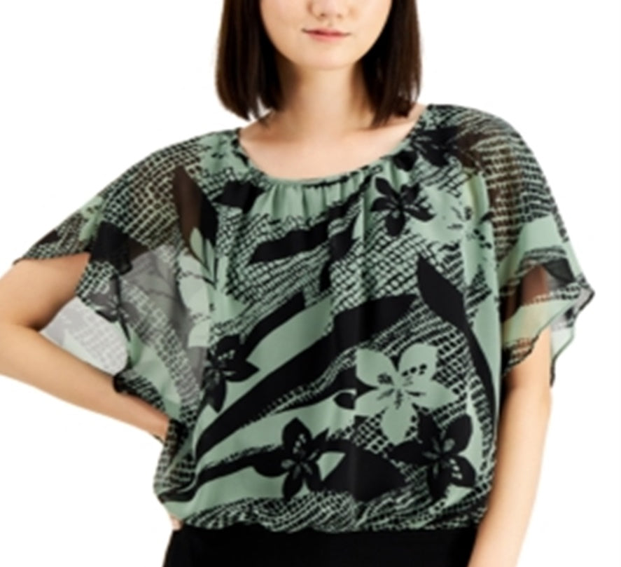Blusa feminina com estampa floral Tiger Lily, verde, tamanho extragrande, da coleção JM