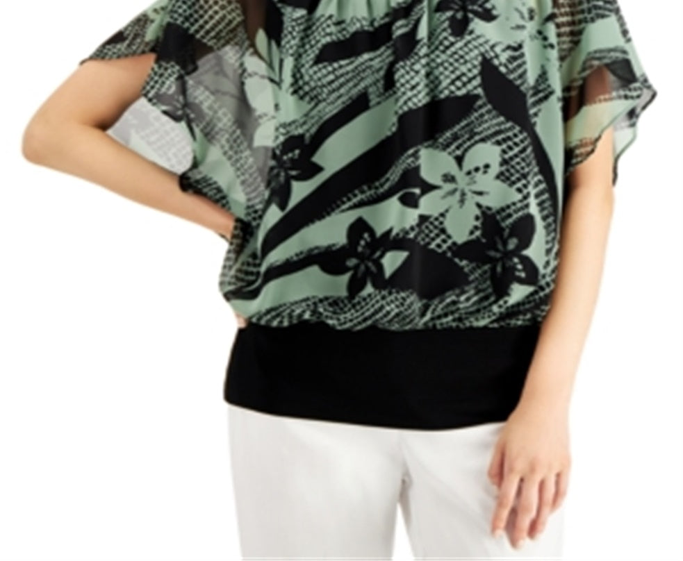 Blusa feminina com estampa floral Tiger Lily, verde, tamanho extragrande, da coleção JM