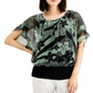 Blusa feminina com estampa floral Tiger Lily, verde, tamanho extragrande, da coleção JM