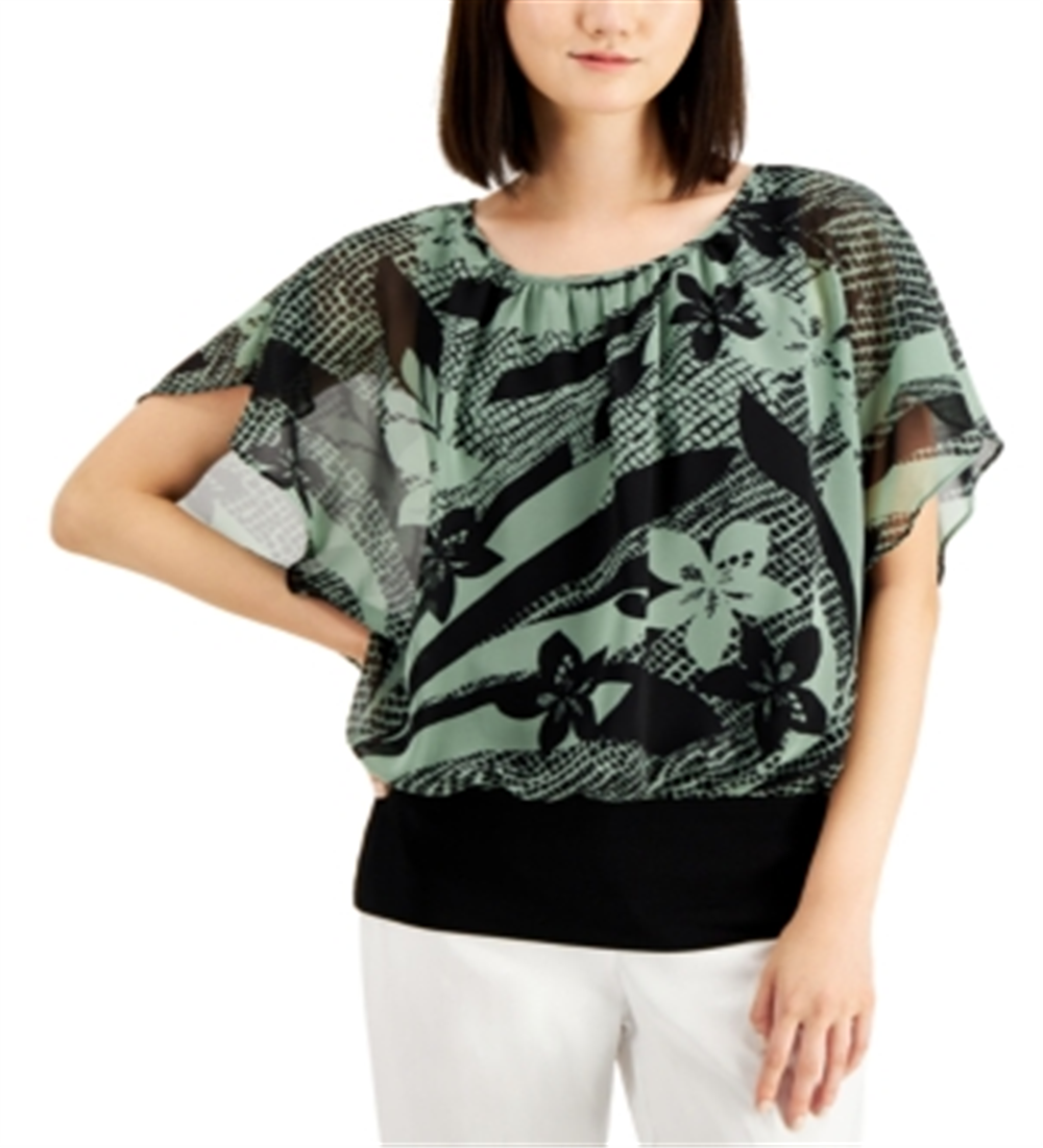 Blusa feminina com estampa floral Tiger Lily, verde, tamanho extragrande, da coleção JM