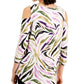 Blusa feminina com estampa de zebra e ombros descobertos, roxa, tamanho médio, da coleção JM