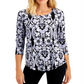 Blusa feminina com estampa de pergaminho JM Collection, roxa, tamanho pequeno