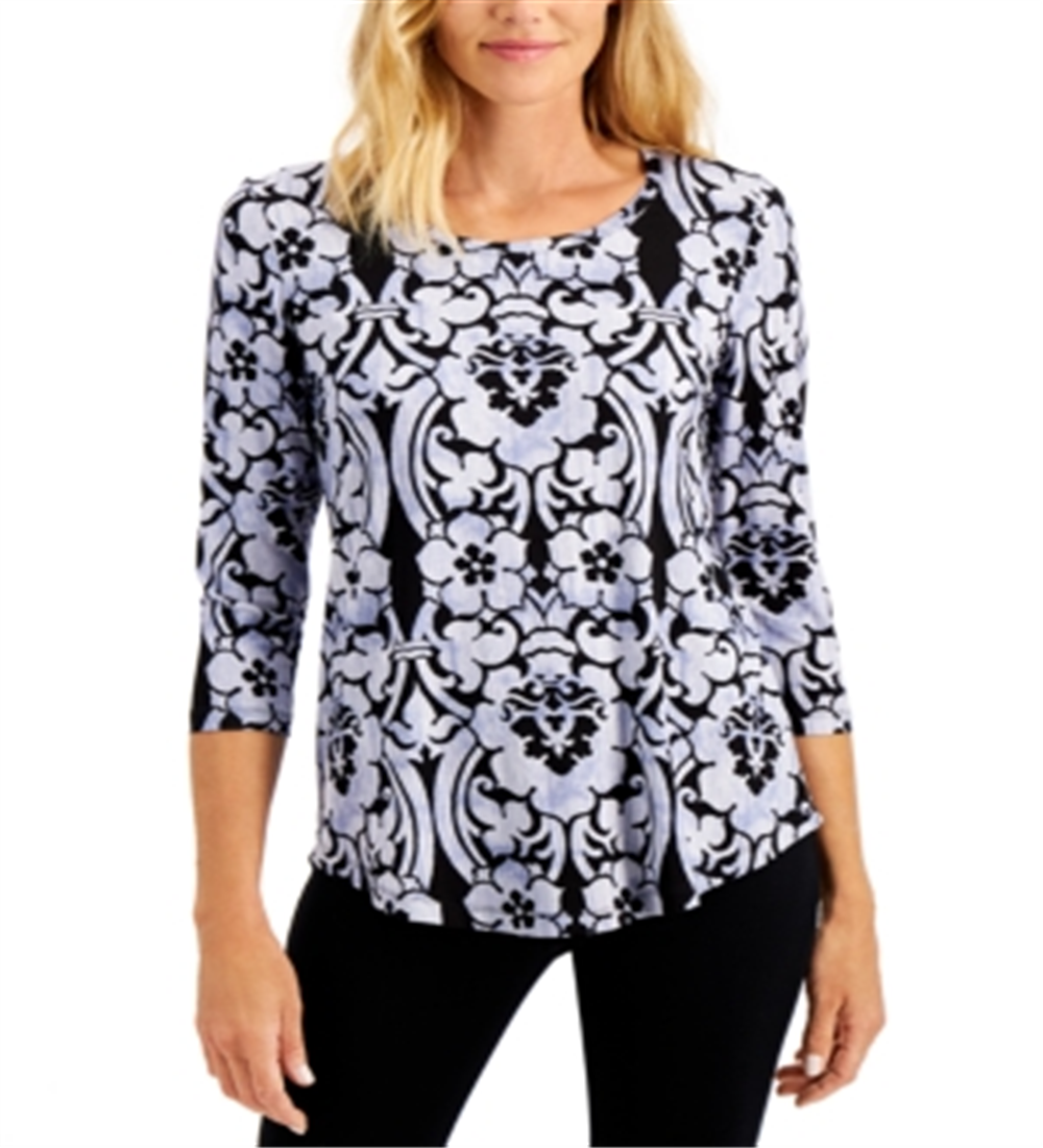 Blusa feminina com estampa de pergaminho JM Collection, roxa, tamanho pequeno