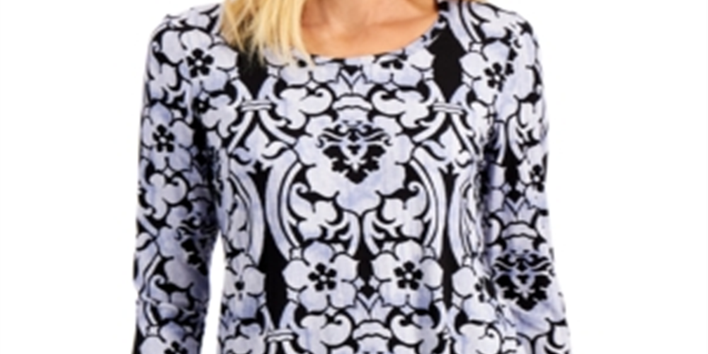 Blusa feminina com estampa de pergaminho JM Collection, roxa, tamanho pequeno