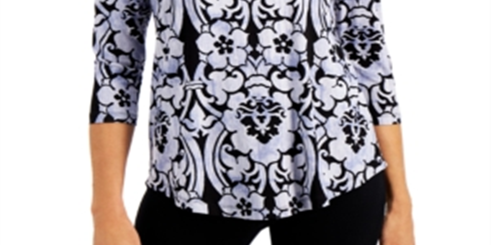 Blusa feminina com estampa de pergaminho JM Collection, roxa, tamanho pequeno