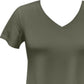 Camiseta feminina com decote em V da coleção JM, verde, tamanho XX-G