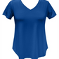 Camiseta feminina com decote em V da coleção JM, azul, tamanho médio