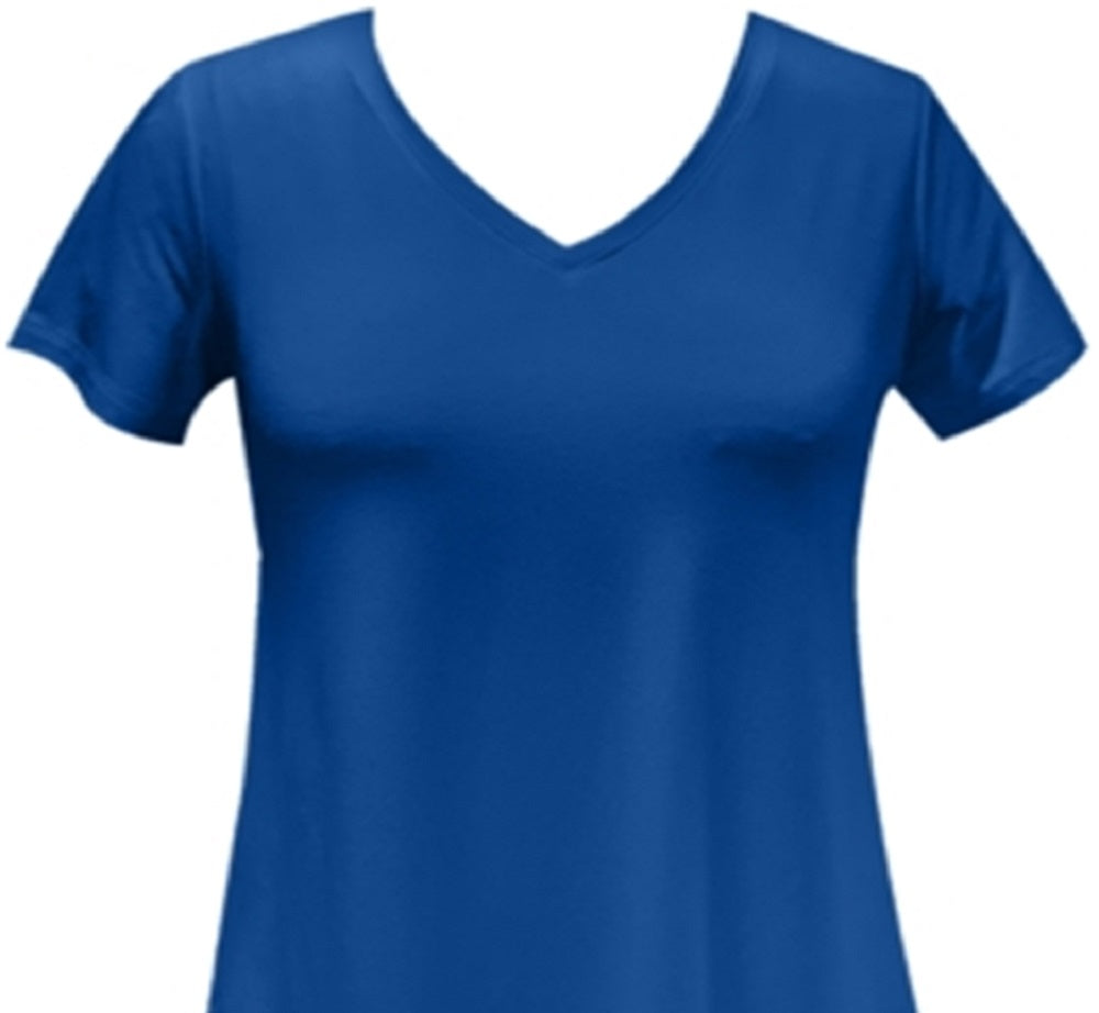 Camiseta feminina com decote em V da coleção JM, azul, tamanho médio