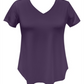 Camiseta feminina com decote em V, roxa, tamanho médio, da coleção JM