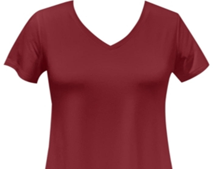 Camiseta feminina com decote em V da coleção JM, vermelha, tamanho pequeno