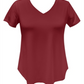 Camiseta feminina com decote em V da coleção JM, vermelha, tamanho pequeno