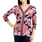 JM Collection Oasis Embellished Mixed Print Top Feminino Vermelho Tamanho Pequeno