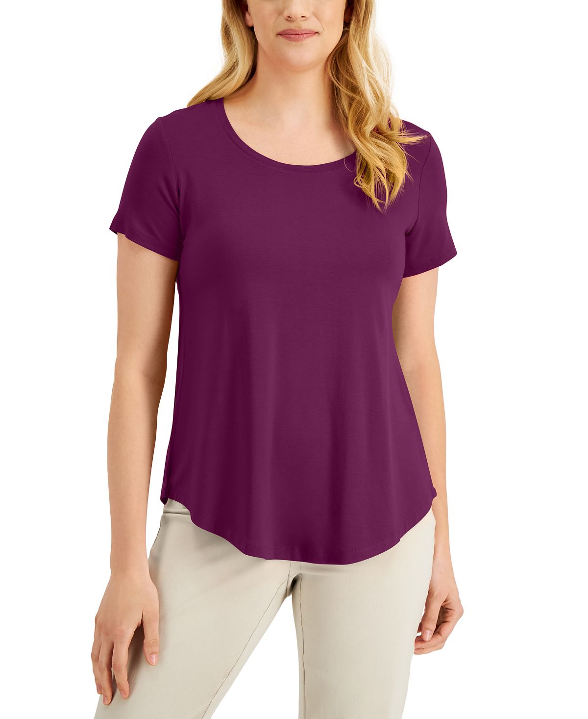 JM Collection Feminino Solid Rayon Span Roxo Tamanho Médio
