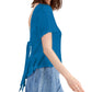 INC International Concepts Top feminino com babados nas costas em V e gravata, manga curta, gola redonda, peplum, azul, tamanho grande