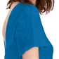 INC International Concepts Top feminino com babados nas costas em V e gravata, manga curta, gola redonda, peplum, azul, tamanho grande