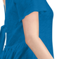INC International Concepts Top feminino com babados nas costas em V e gravata, manga curta, gola redonda, peplum, azul, tamanho grande