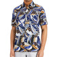 Camisa masculina com estampa de folhas Tasso Elba, azul, tamanho X-G