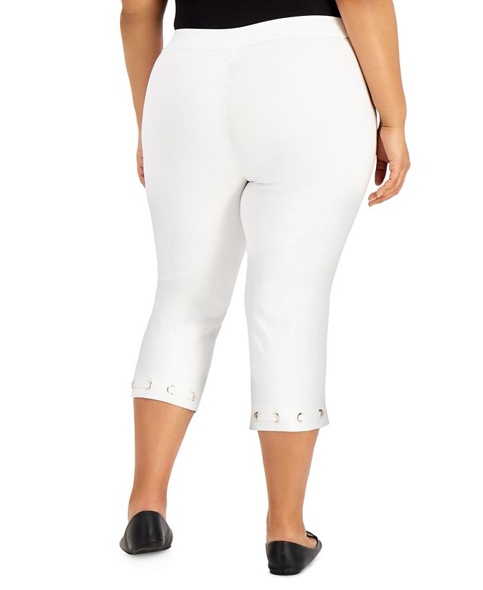Calça capri feminina com bainha grommet e controle de barriga JM Collection, branca, tamanho 1X