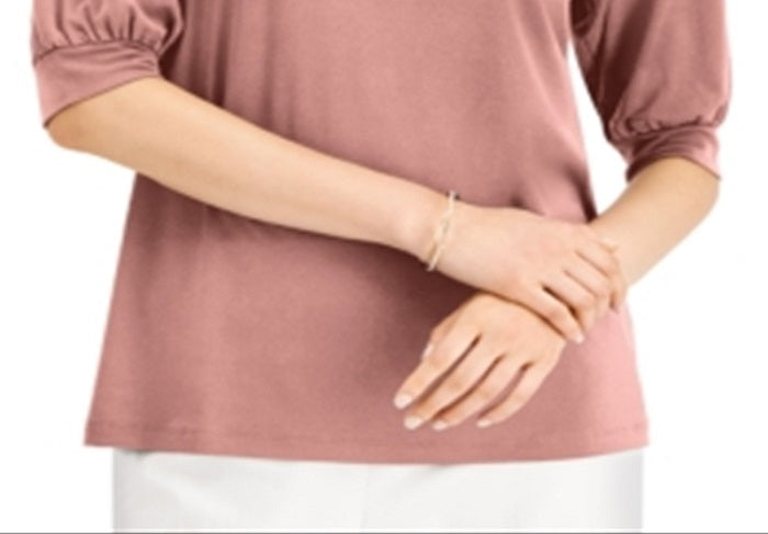 JM Collection Top Feminino com Manga Bufante e Gola V Rosa Tamanho Grande