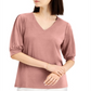 JM Collection Top Feminino com Manga Bufante e Gola V Rosa Tamanho Grande