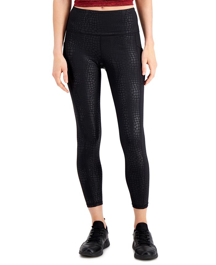 Leggings femininas ID Ideology com bolso lateral em relevo, comprimento 7/8, pretas, tamanho pequeno