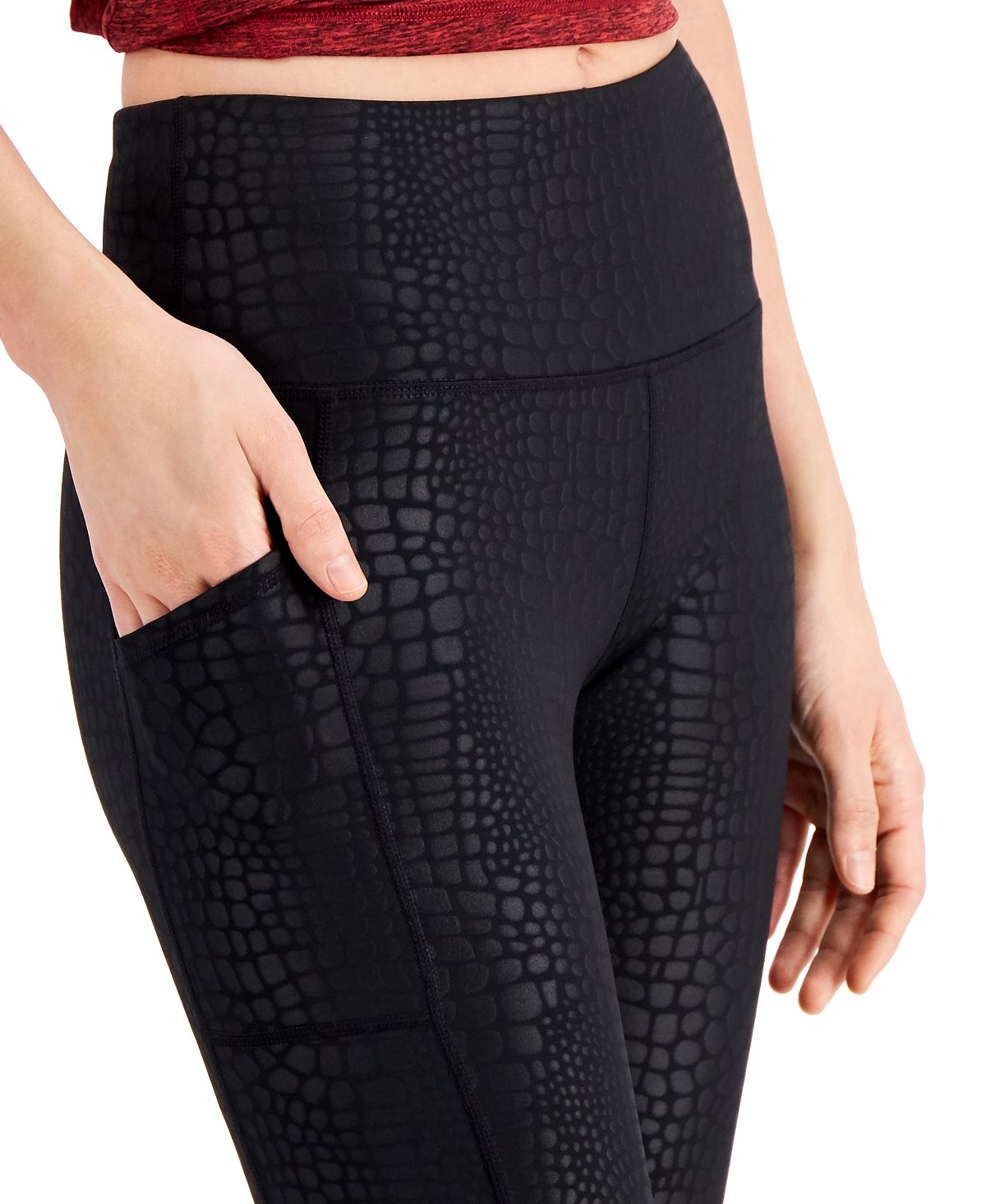 Leggings femininas ID Ideology com bolso lateral em relevo, comprimento 7/8, pretas, tamanho pequeno