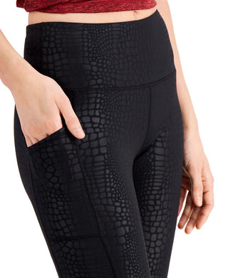 ID Ideology Leggings de compressão femininas Croc com bolso lateral em relevo 7/8 comprimento preto tamanho grande