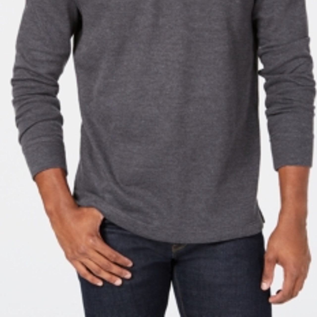 Suéter masculino Club Room com zíper de um quarto e canelado francês, cinza, tamanho grande