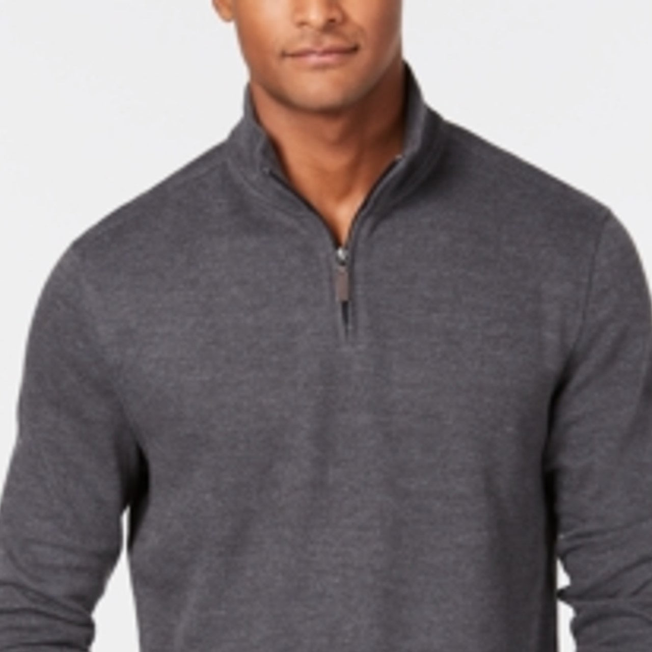 Suéter masculino Club Room com zíper de um quarto e canelado francês, cinza, tamanho grande