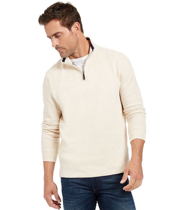 Suéter masculino Club Room com zíper de um quarto e canelado francês, branco, tamanho XXX-G