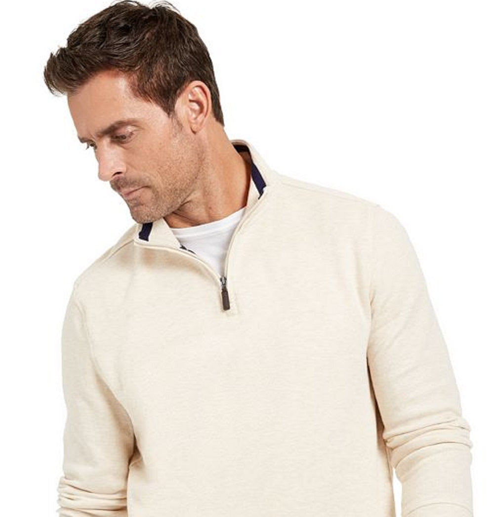 Suéter masculino Club Room com zíper de um quarto e canelado francês, branco, tamanho XXX-G