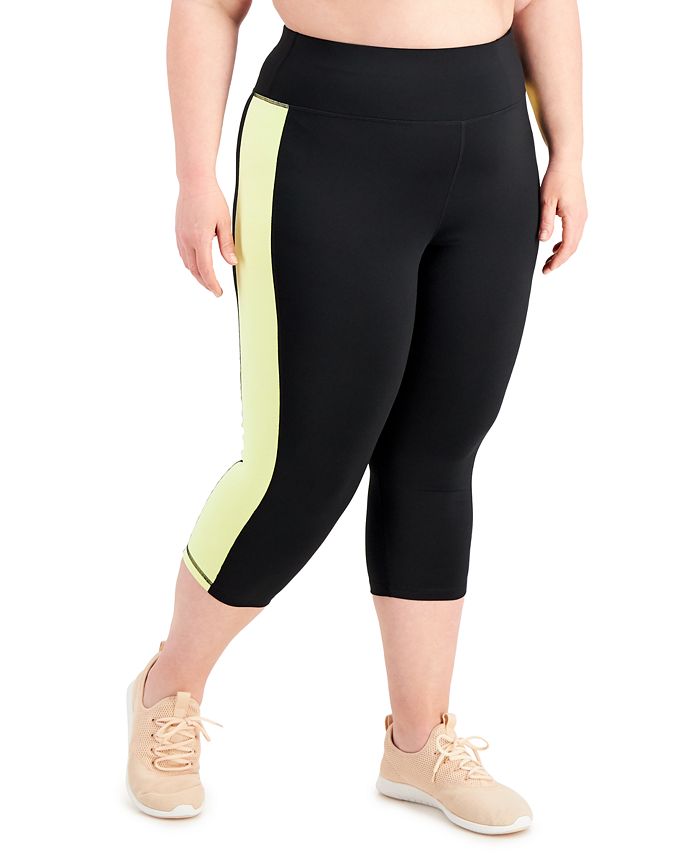 Legging curta com bolso Stash de cintura média e bloco de cores ID Ideology feminina, preta, tamanho 1X