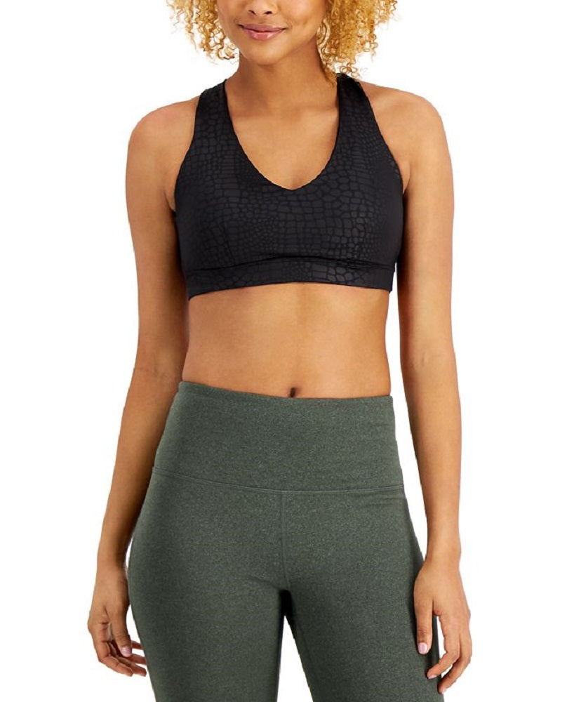 Sutiã esportivo feminino ID Ideology com estampa tonal e alças de baixo impacto, preto, tamanho grande