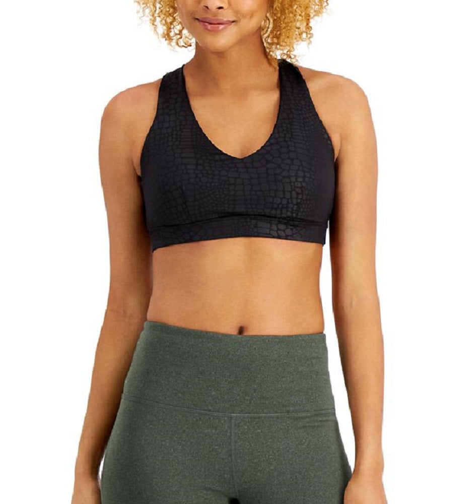 Sutiã esportivo feminino ID Ideology com estampa tonal e alças de baixo impacto, preto, tamanho grande