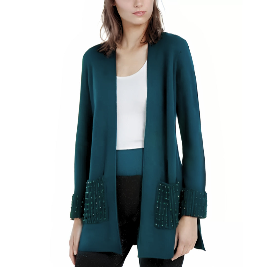 Cardigan feminino Alfani com manga comprida e abertura, azul-petróleo/azul, tamanho M