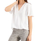 Blusa feminina Alfani com mangas bufantes e sobrepeliz, branca, tamanho médio