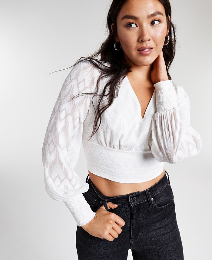 Blusa Cropped Jacquard Feminina Bar III Branca Tamanho Médio