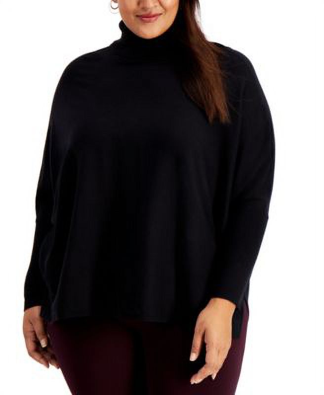 Suéter feminino Alfani com gola alta e ombros caídos, preto, tamanho 2X