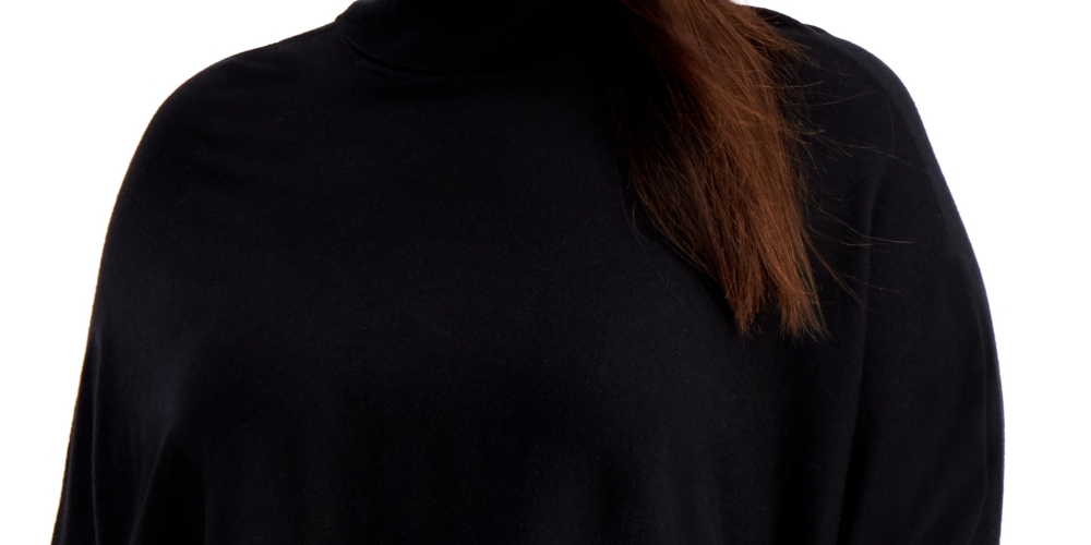 Suéter feminino Alfani com gola alta e ombros caídos, preto, tamanho 2X