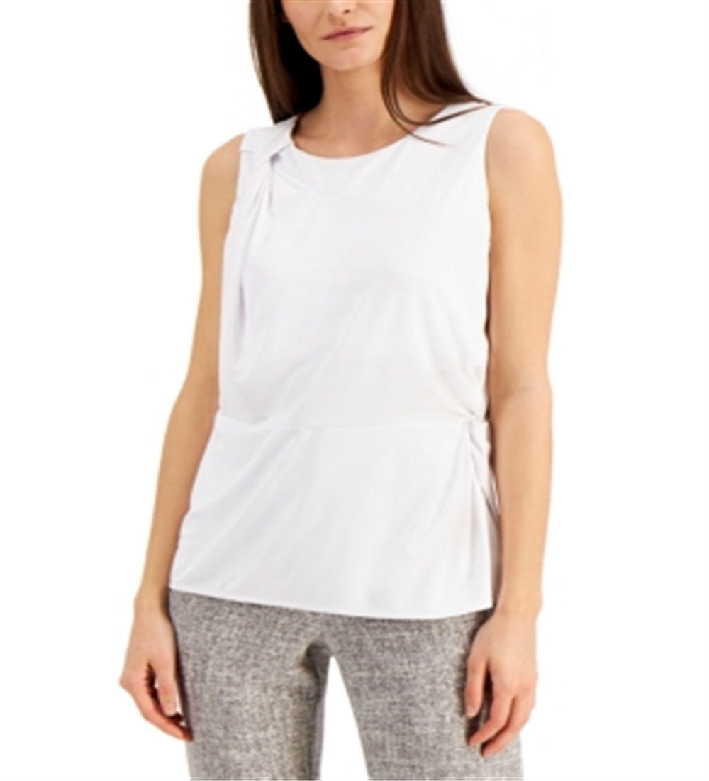 Blusa feminina Alfani com decote redondo e sem mangas e frente torcida, tamanho X-G