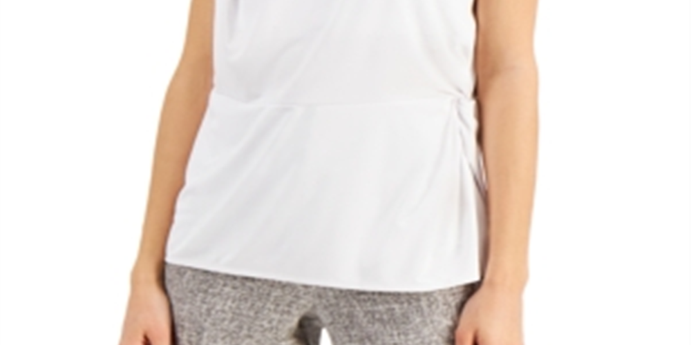 Blusa feminina Alfani com decote redondo e sem mangas e frente torcida, tamanho X-G